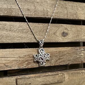 925 sterling silver great shape scroll swirl cross solid pendant chain necklace